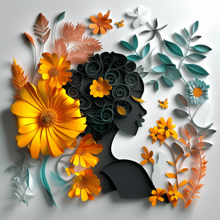 Femme en paper quilling contré sur elle